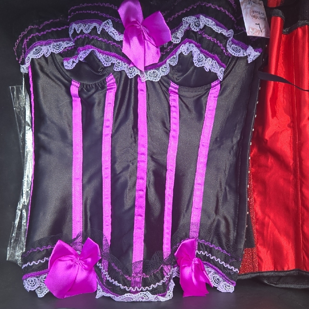 Women's Black & Purple Lace Bustier Corset Top